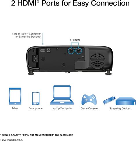 Epson Pro Ex9270 Wireless 1080p 3LCD Projector ، 4،100 Lumens Color و White Brightness ، Apple Airplay ، Miracast ، Stream من الهاتف والكمبيوتر المحمول ، منفذان HDMI ، تكبير بصري 1.6x ، مكبر صوت مدمج in Kuwait