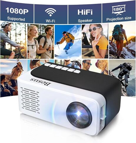 Mini Projector, HD 1080P WiFi Video Projector, Portable Outdoor Projector with Tripod, Gift for Kids, Home Theater Movie Phone Projector Compatible with USB, AV, Smartphone/Tablet/Laptop (pink) in Saudi Arabia