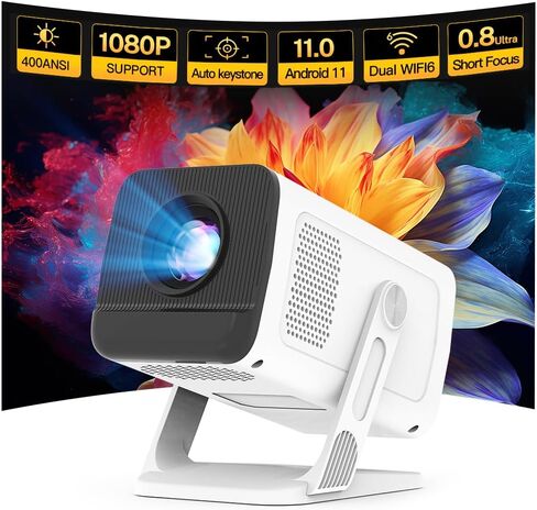 Projector Smart Android OS ، محلي 1080 بكسل كامل الدعم 4K الدعم 12000 ، التطبيقات المدمجة ، FOCUSER ELECTRY و AUTO KEYSTONE PORPERATION مع Dolby Sound ، WiFi & Bluetooth ، متوافق مع iOS/HDMI in Kuwait
