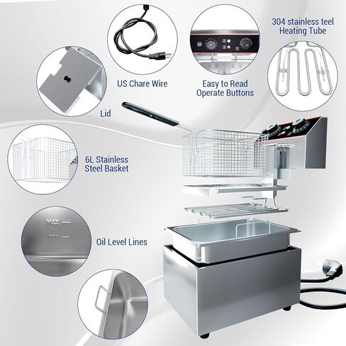 Commercial Deep Fryer with Basket, 11.55 QT/11 L Stainless Steel Electric Countertop Fryer with Temperature Control for Restaurant and Home Use, 1500 W in Kuwait