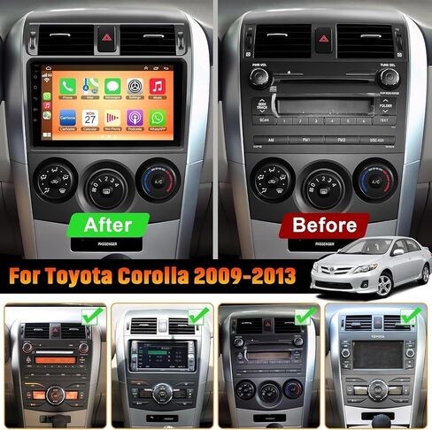 Android 13 Car Stereo for Toyota Corolla 2009-2013 with Wireless Carplay& Android Auto, 9 Inch Corolla Car Radio Support Buetooth5.2/Voice Control/5G WiFi/GPS/Backup Camera/SWC/FM IPS Screen,4+64GB in Saudi Arabia