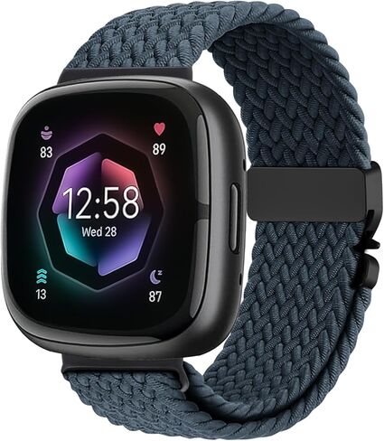 Braided Stretchy Band for Fitbit Versa 4/Versa 3/Sense 2/Sense Watch Band Women Men,Parachute-style Buckle Nylon Sport Wristband Soft Fabric Elastic Loop Strap Accessories for Versa 4/3 in Kuwait