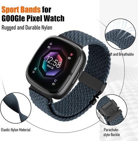 Braided Stretchy Band for Fitbit Versa 4/Versa 3/Sense 2/Sense Watch Band Women Men,Parachute-style Buckle Nylon Sport Wristband Soft Fabric Elastic Loop Strap Accessories for Versa 4/3 in Kuwait