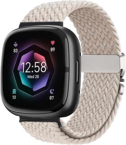 Braided Stretchy Band for Fitbit Versa 4/Versa 3/Sense 2/Sense Watch Band Women Men,Parachute-style Buckle Nylon Sport Wristband Soft Fabric Elastic Loop Strap Accessories for Versa 4/3 in Kuwait