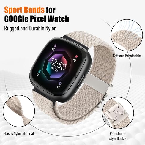Braided Stretchy Band for Fitbit Versa 4/Versa 3/Sense 2/Sense Watch Band Women Men,Parachute-style Buckle Nylon Sport Wristband Soft Fabric Elastic Loop Strap Accessories for Versa 4/3 in Kuwait