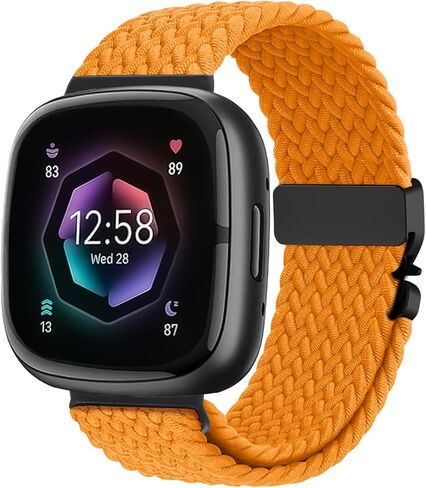 Braided Stretchy Band for Fitbit Versa 4/Versa 3/Sense 2/Sense Watch Band Women Men,Parachute-style Buckle Nylon Sport Wristband Soft Fabric Elastic Loop Strap Accessories for Versa 4/3 in Kuwait