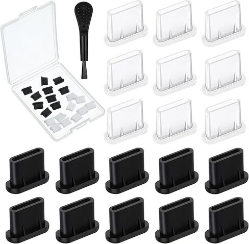 20 Pcs USB C Dust Cover, USB C Plug Cover, Silicone Dust - Proof Charging Port Cover, USBC Dust Plug, with Cleaning Brush, Suitable for Most Mobile Phone Tablet Accessories, Black, White in Saudi Arabia