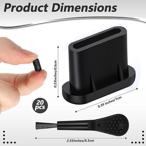 20 Pcs USB C Dust Cover, USB C Plug Cover, Silicone Dust - Proof Charging Port Cover, USBC Dust Plug, with Cleaning Brush, Suitable for Most Mobile Phone Tablet Accessories, Black, White in Saudi Arabia