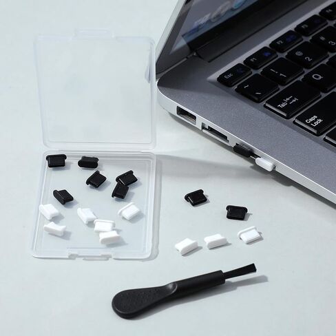 20 Pcs USB C Dust Cover, USB C Plug Cover, Silicone Dust - Proof Charging Port Cover, USBC Dust Plug, with Cleaning Brush, Suitable for Most Mobile Phone Tablet Accessories, Black, White in Saudi Arabia