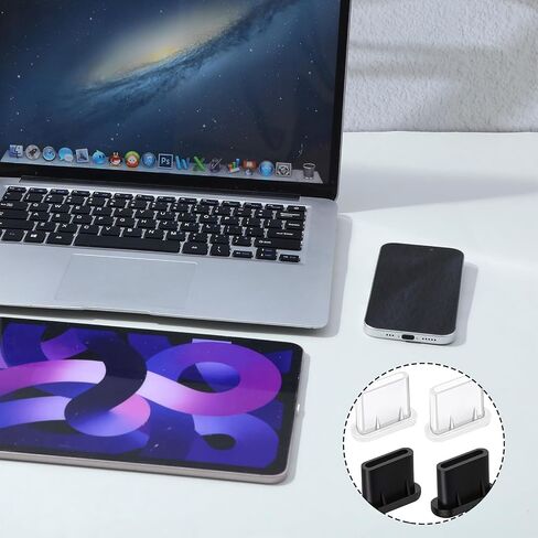 20 Pcs USB C Dust Cover, USB C Plug Cover, Silicone Dust - Proof Charging Port Cover, USBC Dust Plug, with Cleaning Brush, Suitable for Most Mobile Phone Tablet Accessories, Black, White in Saudi Arabia