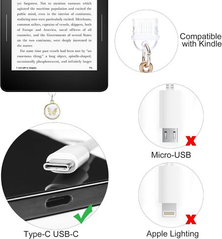 8 PCS Dust Plug Charm Type C ، سحر الكتب المرح ، سحر قابس الغبار مع نمط زهرة الفراشة للقراء الإلكترونية in Saudi Arabia