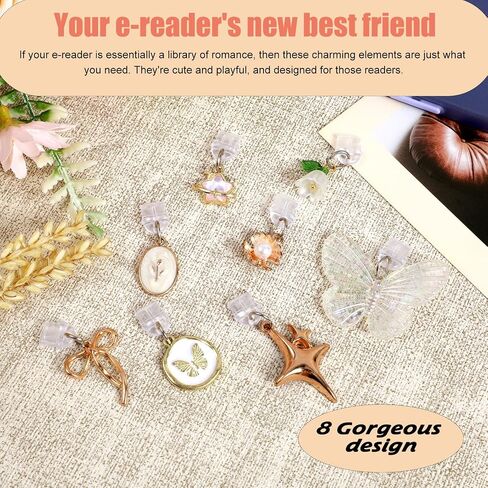 8 PCS Dust Plug Charm Type C ، سحر الكتب المرح ، سحر قابس الغبار مع نمط زهرة الفراشة للقراء الإلكترونية in Saudi Arabia