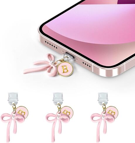 3Pcs Pink Bow USB C Kindle Dust Plug Charms for iPhone 16/15 Pro Max/Plus,Cute Initial Type C Dust Plug Covers for Phone Charging Port,Port Cover Protector Accessories for Kindle Paperwhite Colorsoft in Kuwait