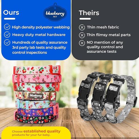 Blueberry Pet Dog Collar - Turquoise Floral Rose Print, Adjustable for Small Dogs, Neck 12"-16", Pink Puppy Collar with Eco-Friendly Buckles, Ideal Small Dog Collars for Female Dogs in Saudi Arabia