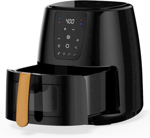 5.8 QT مقلاة الهواء الرقمية الكبيرة مع نافذة لاستخدام المطبخ ، غير لاصق مصنوع بدون PFAs ، شاشة تعمل باللمس ، 400F ، درجة حرارة/زمن مخصصة ، سلة غير لاصقة ، أسود in Kuwait