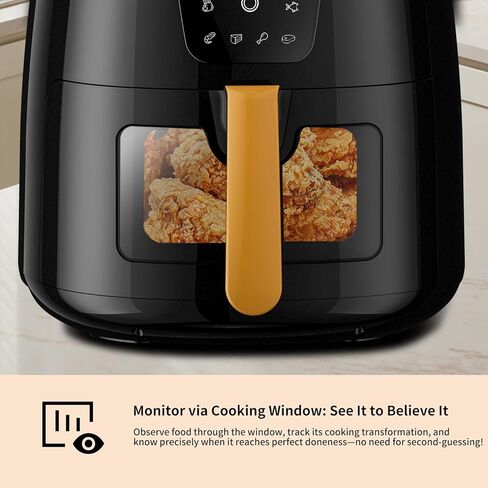 5.8 QT مقلاة الهواء الرقمية الكبيرة مع نافذة لاستخدام المطبخ ، غير لاصق مصنوع بدون PFAs ، شاشة تعمل باللمس ، 400F ، درجة حرارة/زمن مخصصة ، سلة غير لاصقة ، أسود in Kuwait