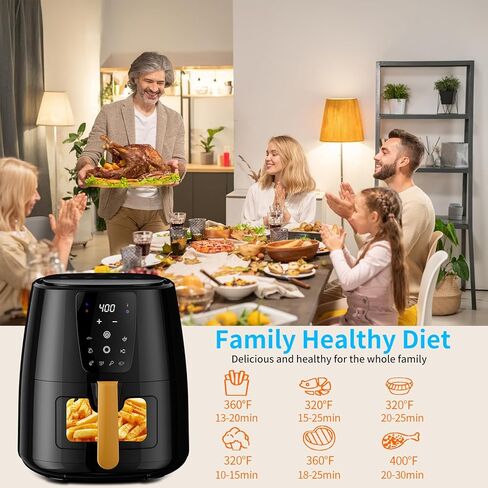 5.8 QT مقلاة الهواء الرقمية الكبيرة مع نافذة لاستخدام المطبخ ، غير لاصق مصنوع بدون PFAs ، شاشة تعمل باللمس ، 400F ، درجة حرارة/زمن مخصصة ، سلة غير لاصقة ، أسود in Kuwait