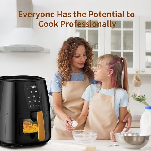5.8 QT مقلاة الهواء الرقمية الكبيرة مع نافذة لاستخدام المطبخ ، غير لاصق مصنوع بدون PFAs ، شاشة تعمل باللمس ، 400F ، درجة حرارة/زمن مخصصة ، سلة غير لاصقة ، أسود in Kuwait