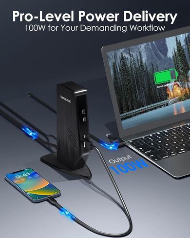 Wavlink USB C Docking Station Monitor Dual Monitor ، Dual 5K/4K@60Hz Displaylink Station for M1/M2/M3/M4 MAC أو Windows ، Dock كمبيوتر محمول 13-in-1 مع 2x HDMI ، 2x DP ، 130WPD ، Gigabit Ethernet ، 5x USB ، AUDIO in Kuwait
