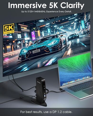 Wavlink USB C Docking Station Monitor Dual Monitor ، Dual 5K/4K@60Hz Displaylink Station for M1/M2/M3/M4 MAC أو Windows ، Dock كمبيوتر محمول 13-in-1 مع 2x HDMI ، 2x DP ، 130WPD ، Gigabit Ethernet ، 5x USB ، AUDIO in Kuwait