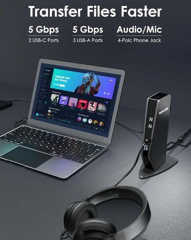 Wavlink USB C Docking Station Monitor Dual Monitor ، Dual 5K/4K@60Hz Displaylink Station for M1/M2/M3/M4 MAC أو Windows ، Dock كمبيوتر محمول 13-in-1 مع 2x HDMI ، 2x DP ، 130WPD ، Gigabit Ethernet ، 5x USB ، AUDIO in Kuwait