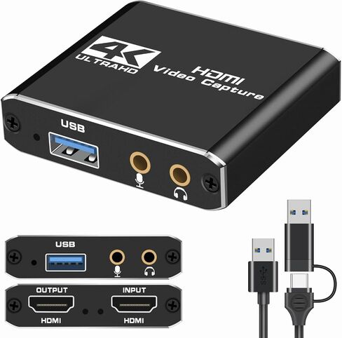 بطاقة التقاط 4K HDMI للبث ، مسجل فيديو 1080P 60 إطارًا في الثانية ، HDMI إلى بطاقة التقاط USB 3.0 مع الميكروفون ، لمؤتمر الألعاب/البث المباشر/الفيديو ، يعمل في Nintendo Switch/PS5/PS4/Camera/PC in Kuwait