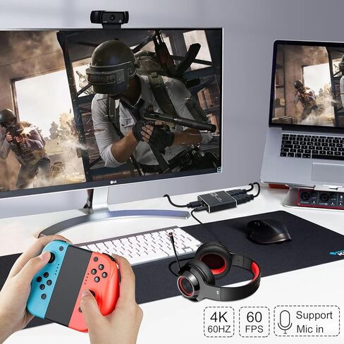 بطاقة التقاط 4K HDMI للبث ، مسجل فيديو 1080P 60 إطارًا في الثانية ، HDMI إلى بطاقة التقاط USB 3.0 مع الميكروفون ، لمؤتمر الألعاب/البث المباشر/الفيديو ، يعمل في Nintendo Switch/PS5/PS4/Camera/PC in Kuwait