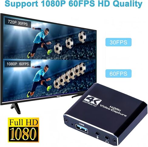 بطاقة التقاط 4K HDMI للبث ، مسجل فيديو 1080P 60 إطارًا في الثانية ، HDMI إلى بطاقة التقاط USB 3.0 مع الميكروفون ، لمؤتمر الألعاب/البث المباشر/الفيديو ، يعمل في Nintendo Switch/PS5/PS4/Camera/PC in Kuwait