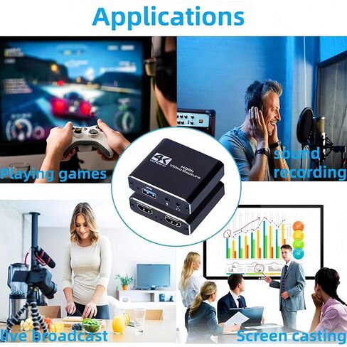 بطاقة التقاط 4K HDMI للبث ، مسجل فيديو 1080P 60 إطارًا في الثانية ، HDMI إلى بطاقة التقاط USB 3.0 مع الميكروفون ، لمؤتمر الألعاب/البث المباشر/الفيديو ، يعمل في Nintendo Switch/PS5/PS4/Camera/PC in Kuwait