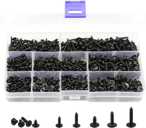 900pcs M2.3 M2.6 M3 Truss Head Self Tapping Screws, Wafer Head Screws, Pan Head with Washer Screw 9 Sizes Self Tapping Screws Assortment Kit, Carbon Steel (Blacking) in Saudi Arabia
