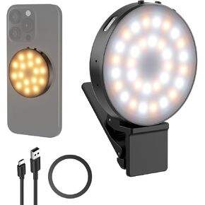 NEEWER Entry Level Version Magnetic Selfie Light Compatible with MagSafe iPhone, 1W Clip on Metal LED Phone Fill Ring Lighting for Laptop Video Conference Makeup Recording, CRI95+ 840lux/0.2m, NL32R in Kuwait