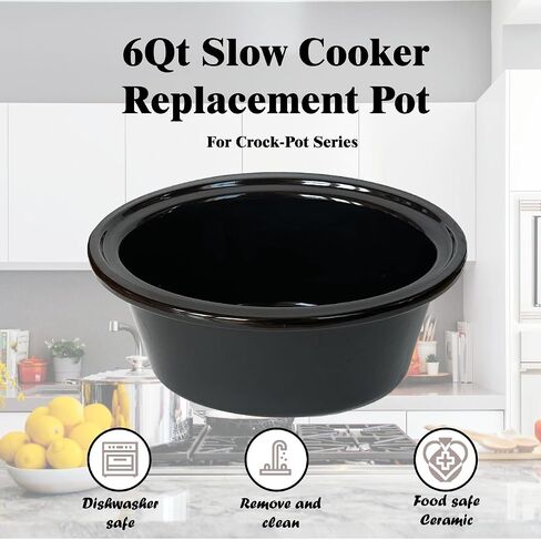 6qt إدراج طباخ بطيء ، متوافق مع نماذج طباخ بطيئة Crockpot SCCPv600-S-BR CPSCVO60LL-BP CPSCVC60LLS ، الأسود in Kuwait