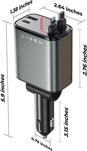 شاحن السيارات القابل للسحب ليزن [47.24 بوصة 69W محول ملحقات USB C] لجهاز iPhone 16 USB C ، شاحن سيارة سريع السحب 4 في 1 ، لـ iPhone 16 Pro Max 15 14 13 12 Pro Plus Mini in Kuwait