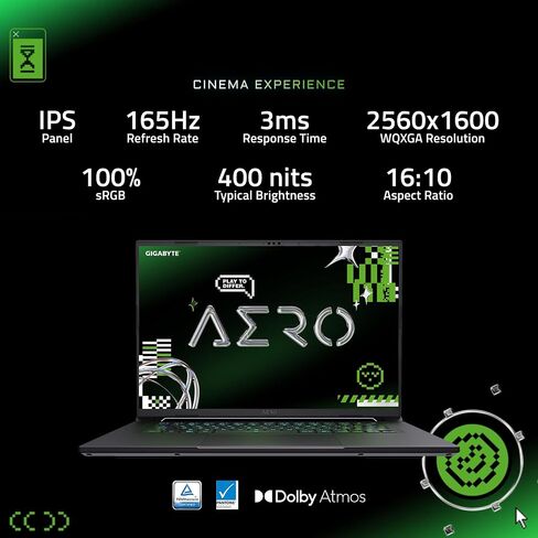 GIGABYTE AERO X16, Copilot+ PC - 165Hz 2560x1600 WQXGA - Manufactured by NVIDIA GeForce RTX 5070 - AMD Ryzen AI 9 HX 370-1TB SSD with 32GB DDR5 RAM - Windows 11 Home - Space Gray - 2WHA3USC64AH in Saudi Arabia