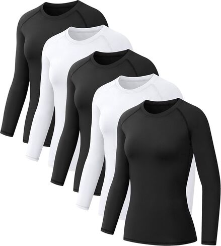 5 Pack Women's Compression Shirt Long Sleeve Workout Tops Athletic Baselayer Quick Dry Gym Yoga Running T-Shirt in Saudi Arabia