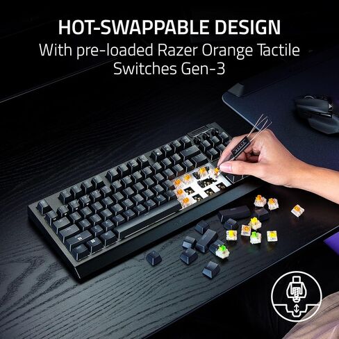 Razer Blackwidow V4 TKL Hyperspeed اللاسلكي اللوحة الساخنة القابلة للتبديل: مفاتيح اللمس البرتقالي - اللاسلكي والبلوتوث - أسطوانة متعددة الوظائف والتحكم - Chroma RGB - عمر بطارية طويلة in Saudi Arabia