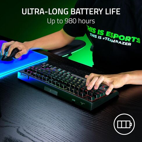 Razer Blackwidow V4 TKL Hyperspeed اللاسلكي اللوحة الساخنة القابلة للتبديل: مفاتيح اللمس البرتقالي - اللاسلكي والبلوتوث - أسطوانة متعددة الوظائف والتحكم - Chroma RGB - عمر بطارية طويلة in Saudi Arabia