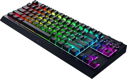 Razer Blackwidow V4 TKL Hyperspeed اللاسلكي اللوحة الساخنة القابلة للتبديل: مفاتيح اللمس البرتقالي - اللاسلكي والبلوتوث - أسطوانة متعددة الوظائف والتحكم - Chroma RGB - عمر بطارية طويلة in Saudi Arabia