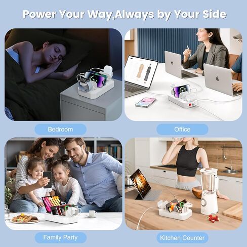 190W Fast Charging Station for Multiple Devices【Certified Safer Charging】 6 Port USB Charger Station - Family Multi-Device Organizer Charging Dock Compatible with iPhone/Android/MacBook/iPad/Tablet in Saudi Arabia