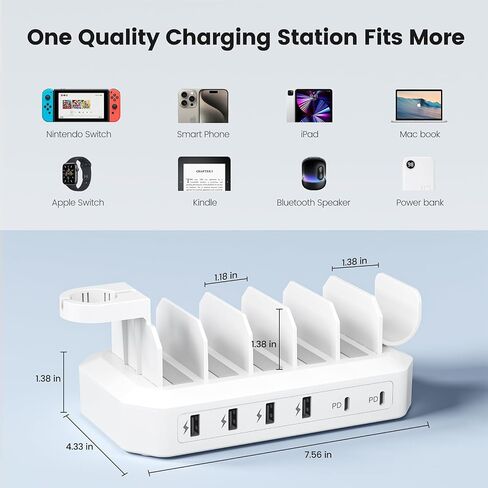190W Fast Charging Station for Multiple Devices【Certified Safer Charging】 6 Port USB Charger Station - Family Multi-Device Organizer Charging Dock Compatible with iPhone/Android/MacBook/iPad/Tablet in Saudi Arabia