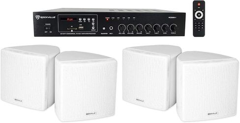 Rockville Commercial Restaurant Bluetooth Amplifier+(4) 3.5" White Cube Speakers in Saudi Arabia