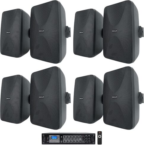 ROCKVILLE RCS350-6 6-Zone تجاري/مطعم باقة AMP مع (8) WET-6525B 6.5 "70V مكبرات صوت داخلية/خارجية في الأسود in Saudi Arabia