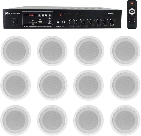 Rockville Commercial 70v Amp+12 White 5" Ceiling Speakers 4 Restaurant/Bar/Cafe in Saudi Arabia
