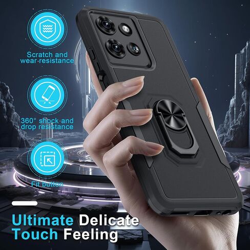 Janmitta متوافق مع Motorola Moto G 2025 العلبة مع واقي الشاشة ، وغطاء واقٍ من الصدمات الثقيلة ، بنيت في حامل حلقة معدنية قابلة للدوار ، أسود غير لامع in Kuwait