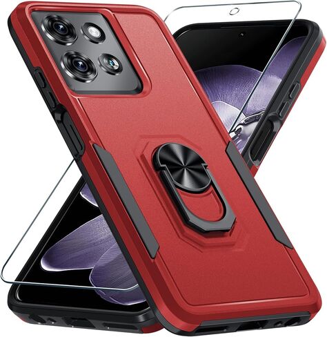 Janmitta متوافق مع Motorola Moto G 2025 العلبة مع واقي الشاشة ، وغطاء واقٍ من الصدمات الثقيلة ، بنيت في حامل حلقة معدنية قابلة للدوار ، أسود غير لامع in Kuwait