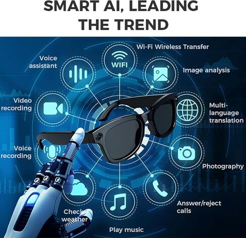 نظارات كاميرا Bluetooth ، ونظارات ذكية 800 واط PI مع تسجيل فيديو للكاميرا ، وترجمة اللغة في الوقت الحقيقي التفسير في وقت واحد ، وعدسات حظر الضوء الأزرق ، ومساعد صوتي in Kuwait
