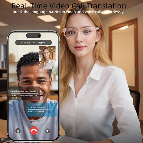 AI Translation Bluetooth Glasses,Smart Glasses for Women with GPT AI Real-Time Translator (144 Languages) - Bluetooth Audio Glasses for Travel, Business Meetings & Study in Kuwait