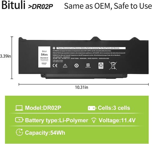 R73TC DR02P Laptop Replacement Battery for Dell Latitude 5440 5450 5540 5550 / Precision 3480 3490 3580 3590 Series 803W6 0803W6 2X1V9 02X1V9 54Wh 4623mAh 3-Cell 11.4V in Saudi Arabia