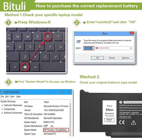 R73TC DR02P Laptop Replacement Battery for Dell Latitude 5440 5450 5540 5550 / Precision 3480 3490 3580 3590 Series 803W6 0803W6 2X1V9 02X1V9 54Wh 4623mAh 3-Cell 11.4V in Saudi Arabia