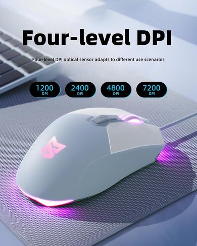Mouse Mouse Mouse السلكية ، 7200 نقطة في البوصة ، مستشعر ضوئي قابل للتعديل ، USB C ، RGB LED الفئران الخلفية مع 7 أزرار قابلة للبرمجة ، قابس تشغيل عالي الدقة للكمبيوتر المحمول للكمبيوتر الشخصي ، Mint Green in Saudi Arabia